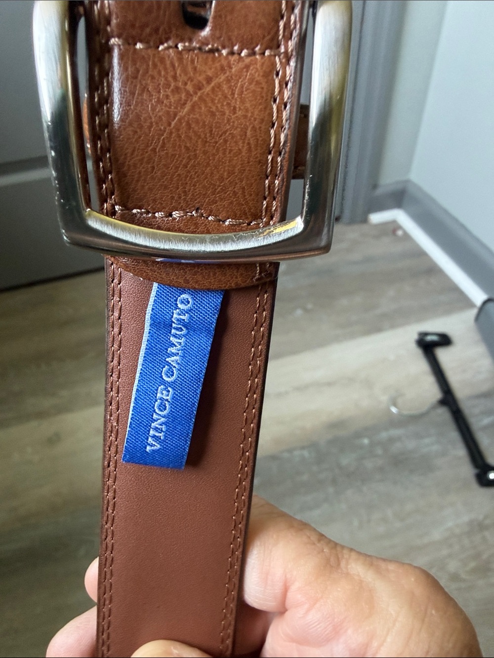 Vince Camuto Brown Leather Belt with Silver Buckle